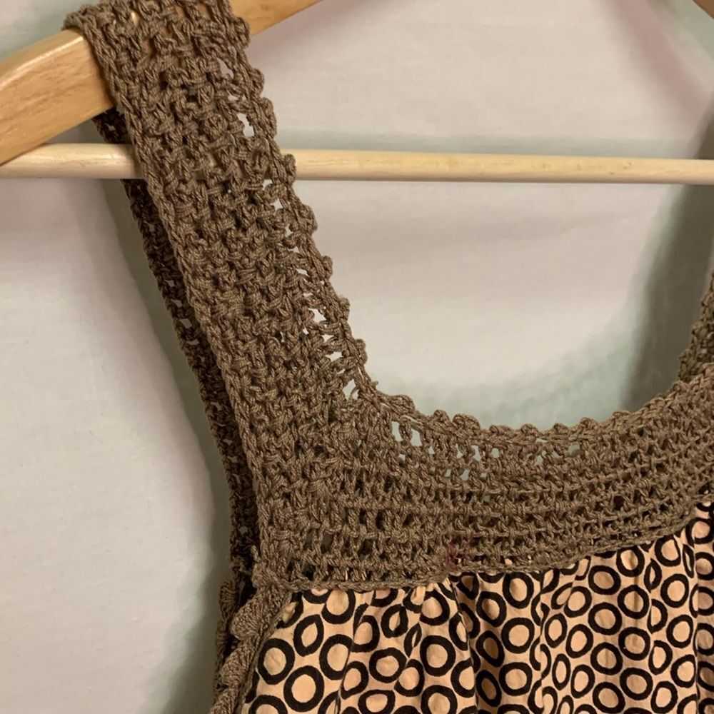 VTG Blue Plate Women's Brown Crochet Strap Dot Print Sleeveless Tank Top L - Picture 5 of 10